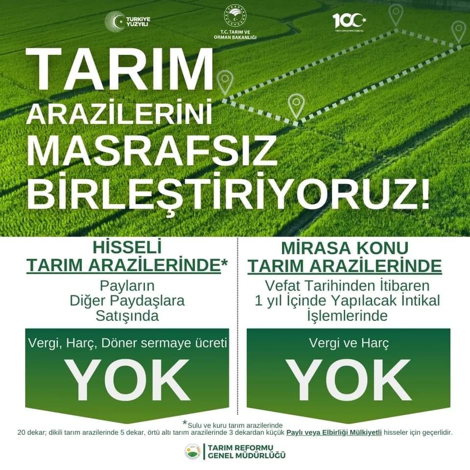 Çiftçilere Masrafsız Arazi Birleştirme Fırsatı