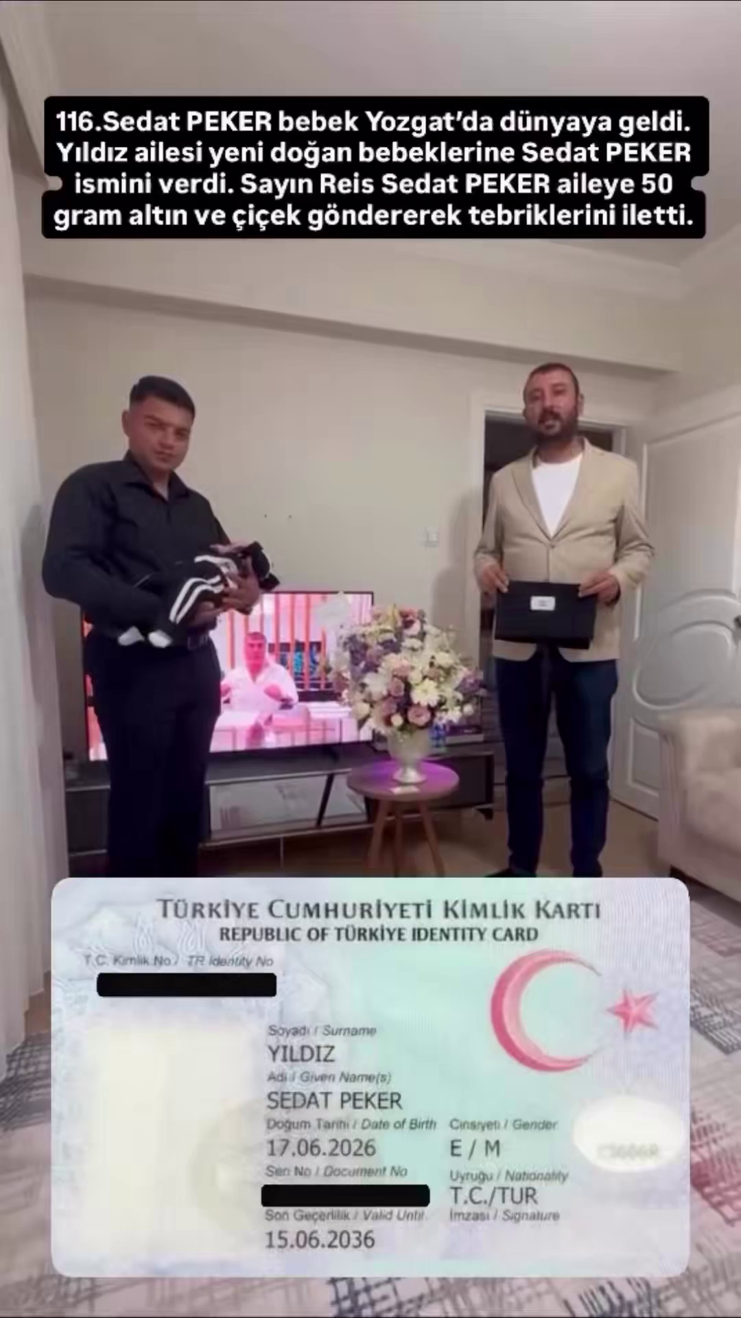 Bebeğin ismi “Sedat Peker” oldu Hediyesi 50 altın