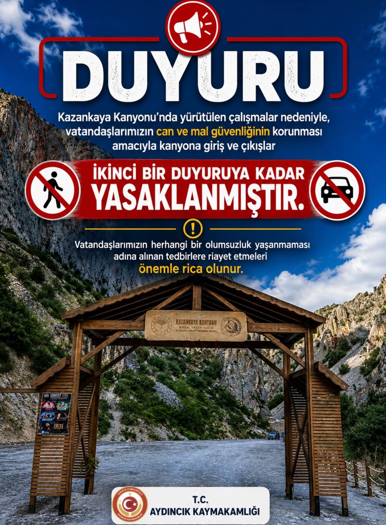 Kazankaya Kanyonu’na geçici giriş yasağı