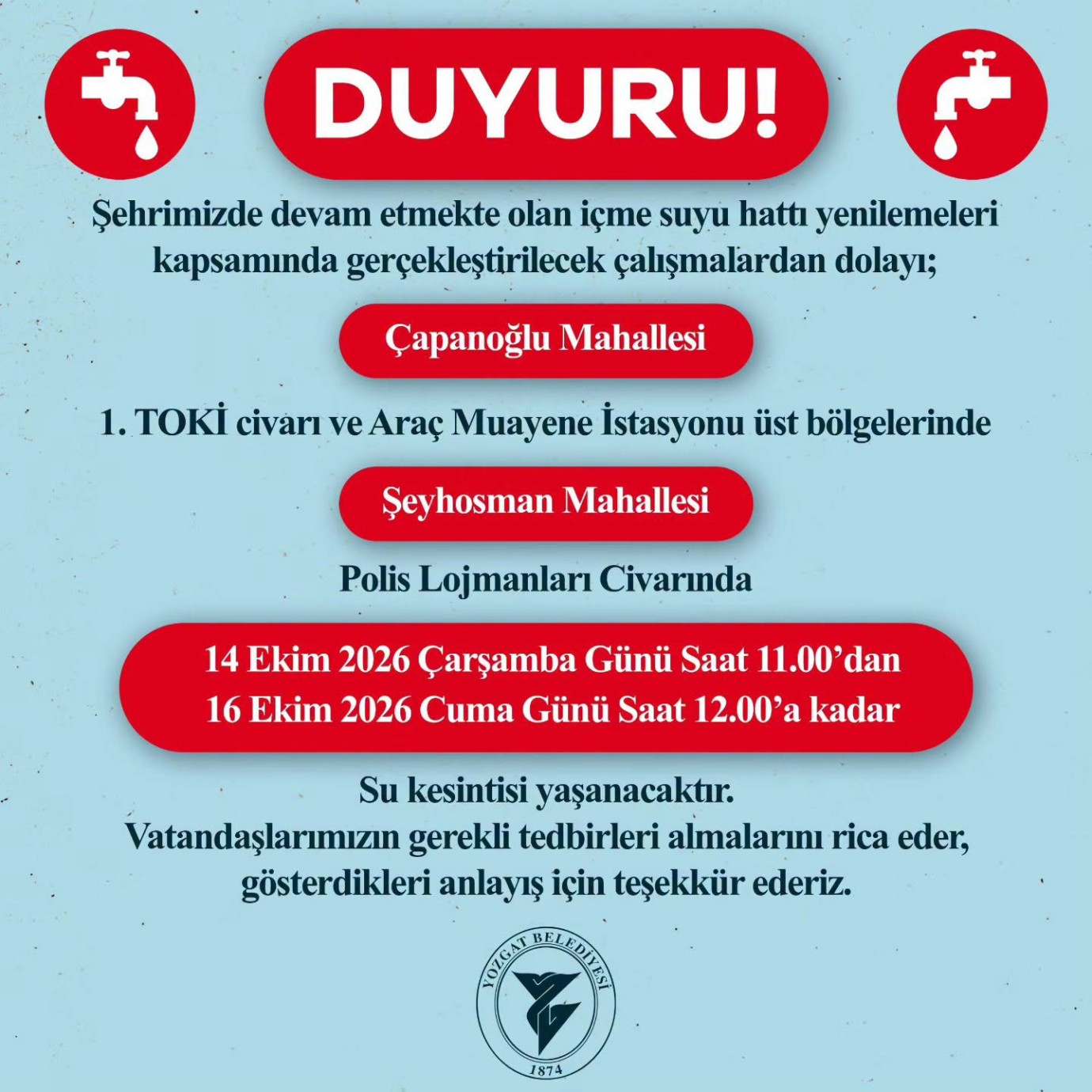 Yozgat’ta 49 saatlik su kesintisi